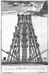 Het oprichten van de oude Egyptische obelisk op het Sint-Pietersplein